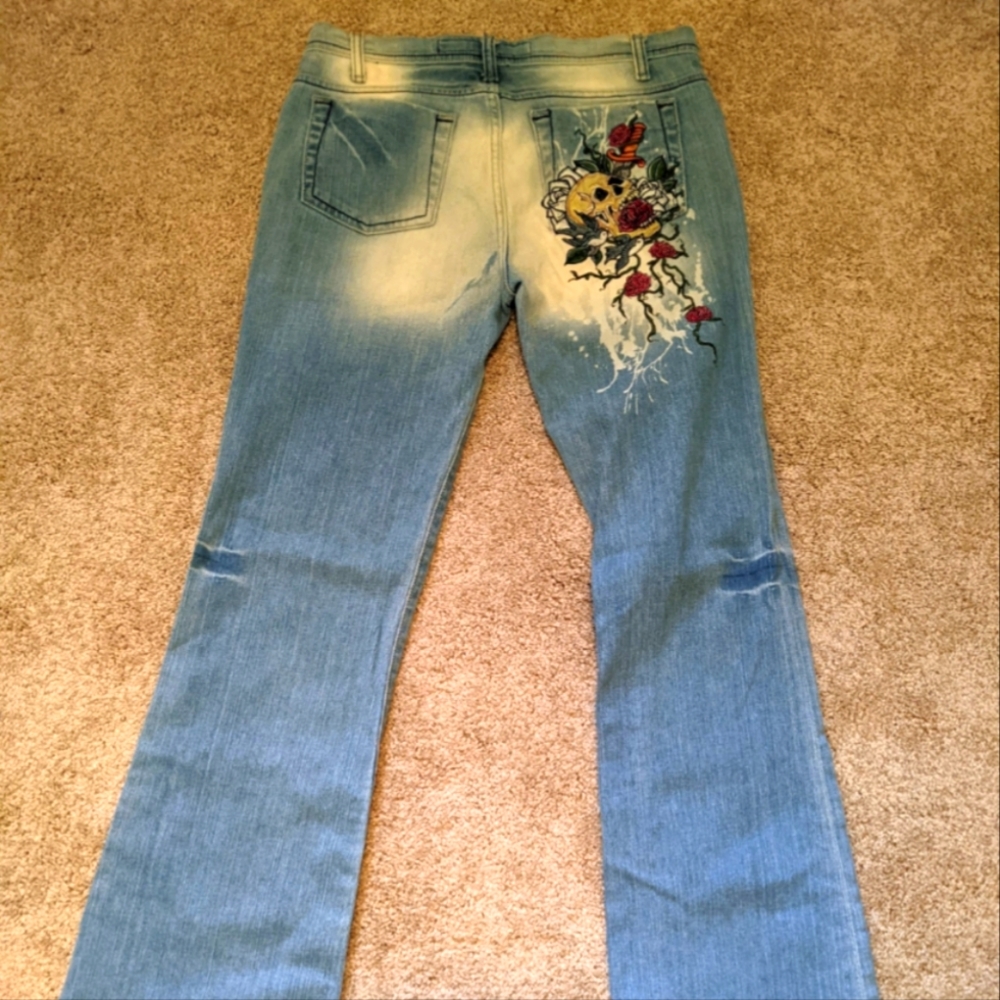 Vintage Delia's skull and roses faded flare jeans sz 9